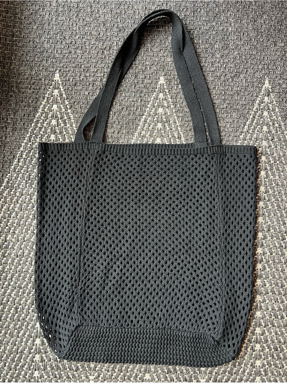 Black Crochet Woven Shoulder Tote Bag Summer Beach Handbag Purse Large Boho yarn
